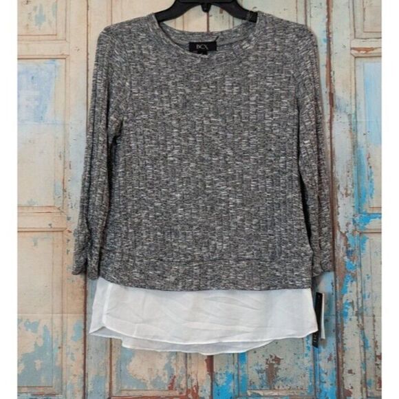BCX Womens Size Small Gray Heather Long Sleeve Round Neck Pullover Blouse Top - Picture 1 of 10